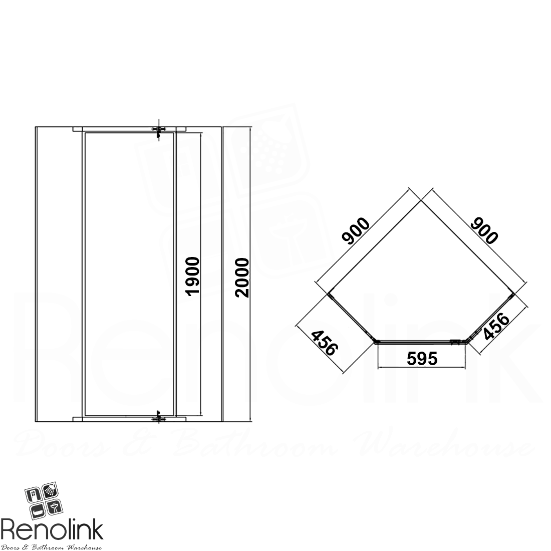 Frameless Shower Screen 900x900mm Diamond Matte Black