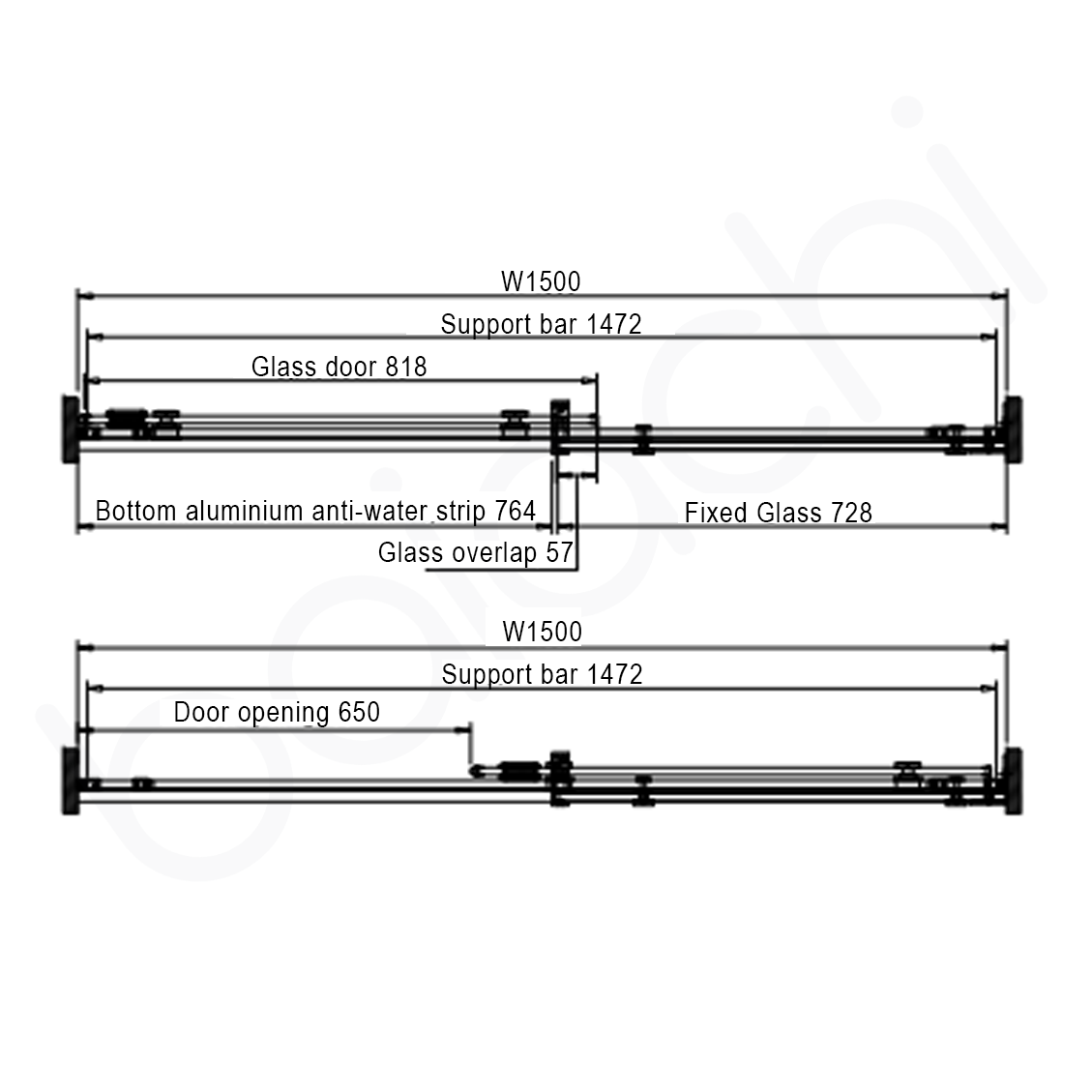 Frameless Wall to Wall Adjustable Sliding Shower Screen 1500x2000mm Matte Black