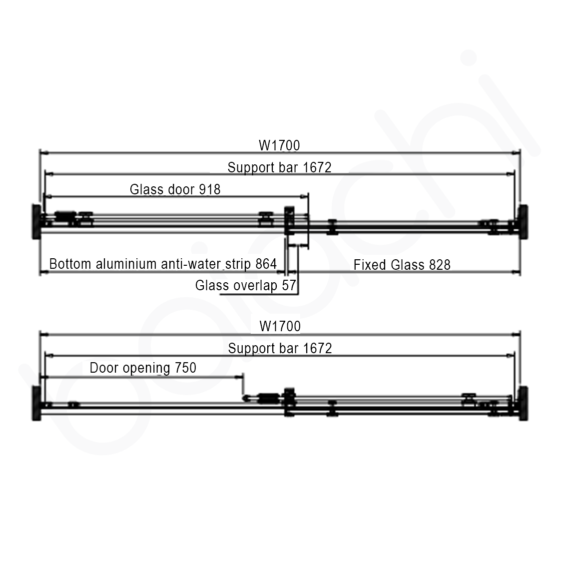 Frameless Wall to Wall Adjustable Sliding Shower Screen 1700x2000mm Chrome