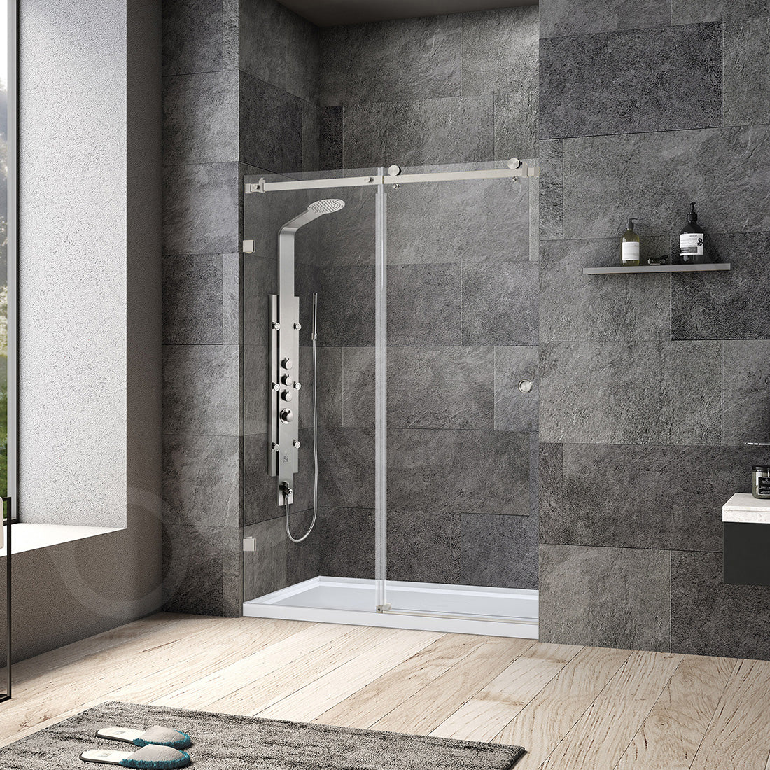 Frameless Wall to Wall Adjustable Sliding Shower Screen 1500x2000mm PVD Brushed Nickel
