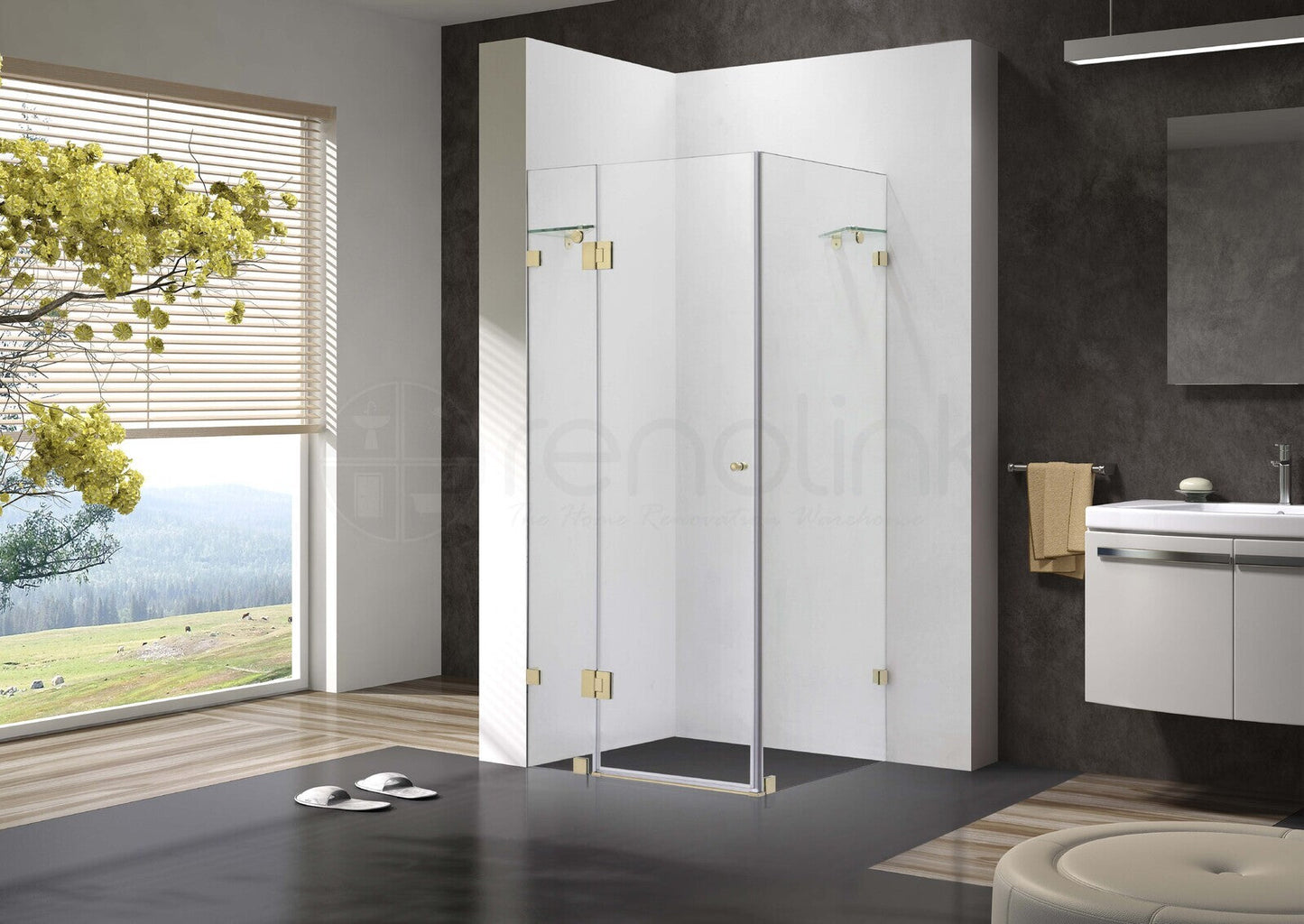 Frameless Shower Screen 1000x1000mm Square Brushed Gold