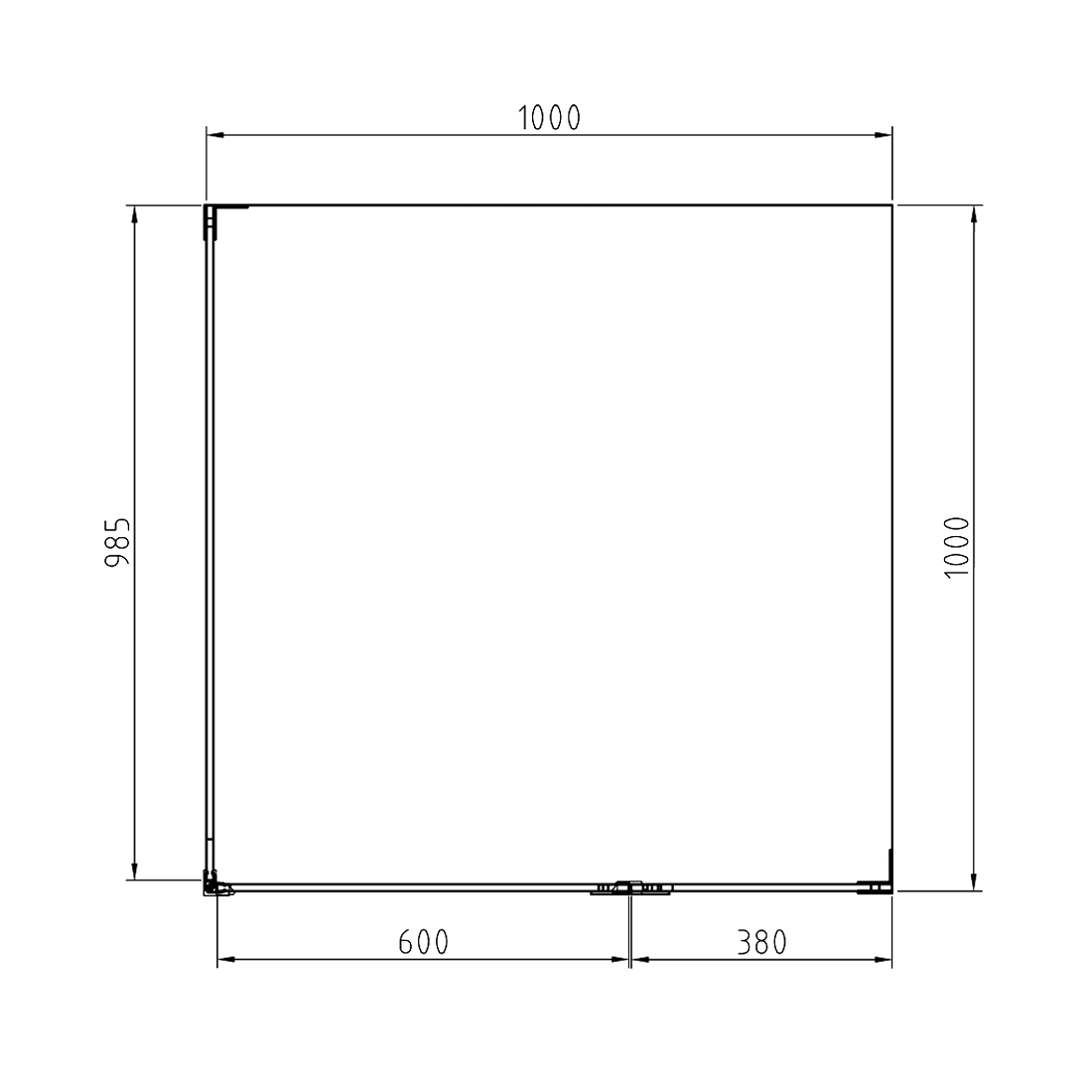 Frameless Shower Screen 1000x1000mm Square Chrome