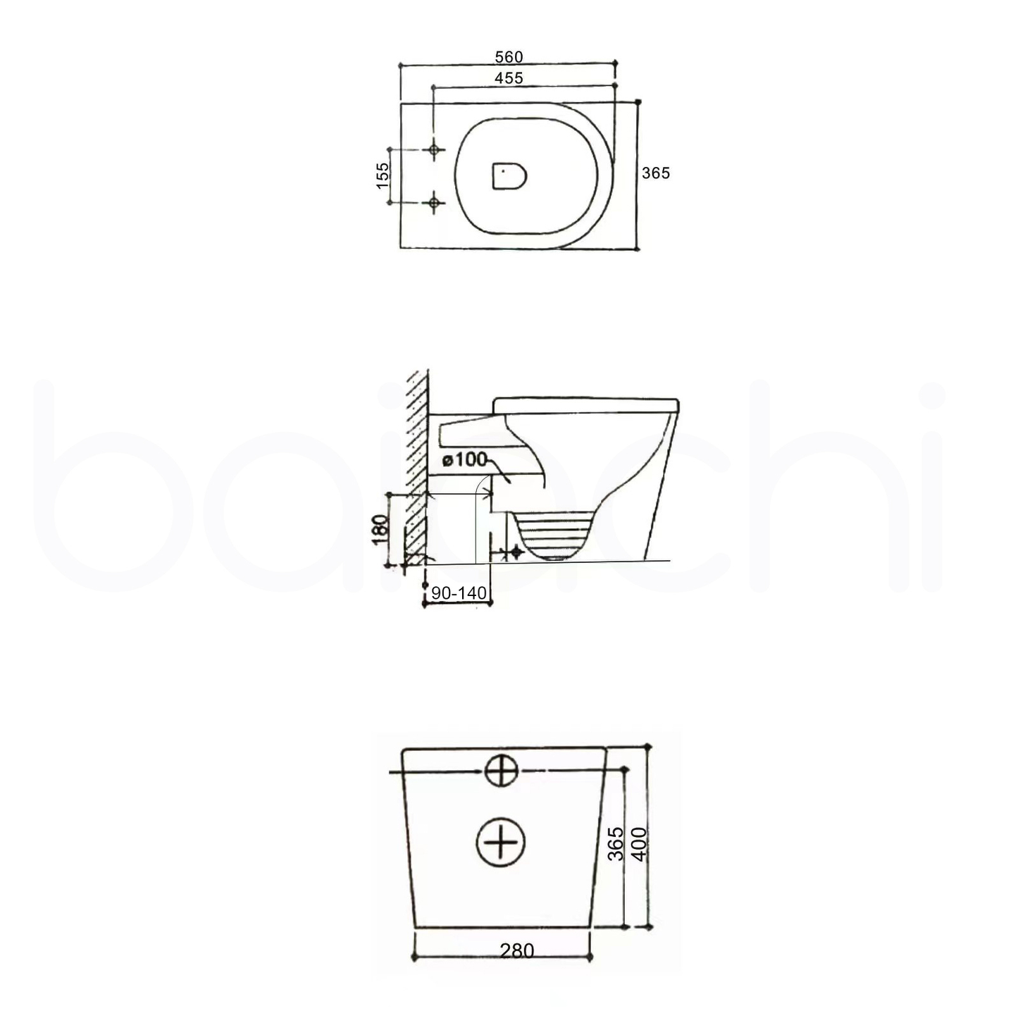 Ballina Rimless In Wall Toilet Suite with Round Chrome Flushing Buttons