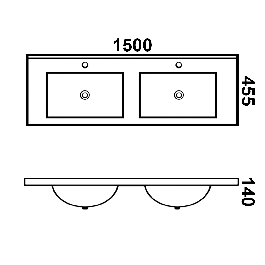 1500mm Bathroom Vanity White Poly Marble Thin Edge Double Basin Top BA-150ED