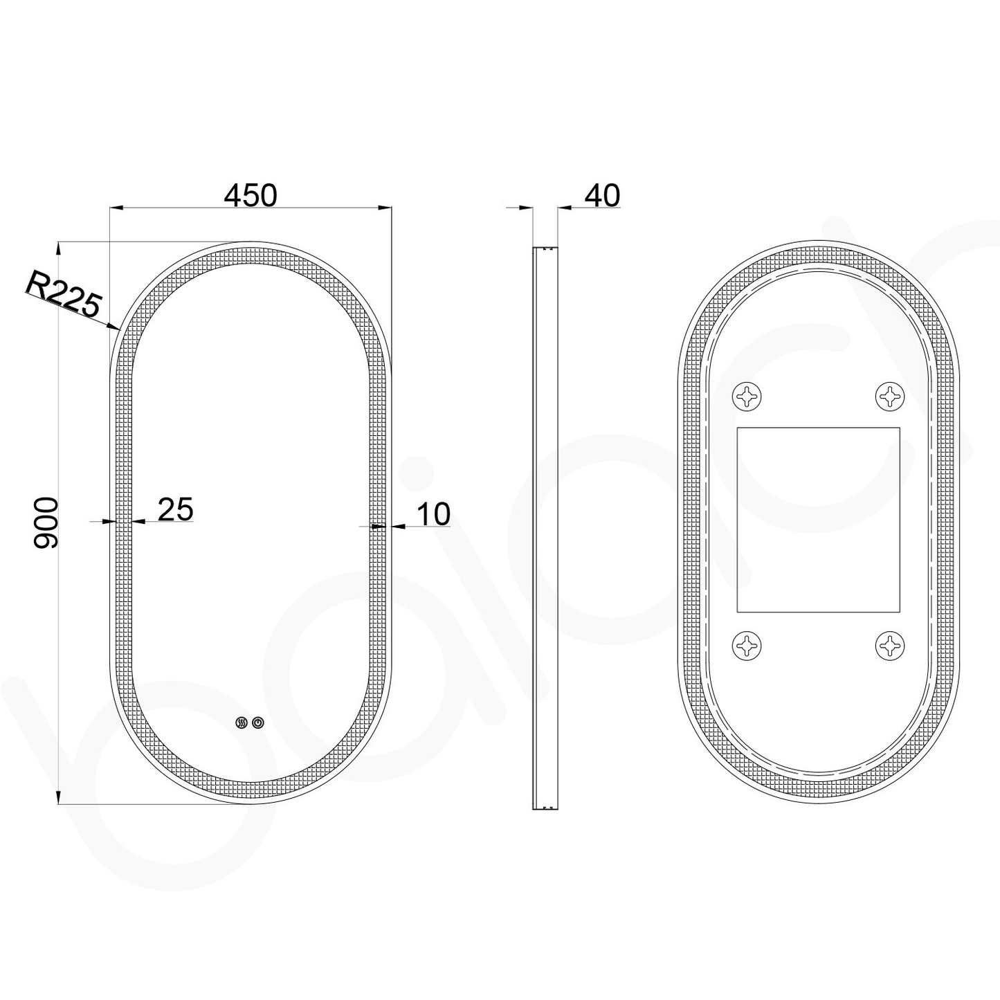 Baiachi Cora Oval 450mmx900mm Frame Mirror Brushed Silver