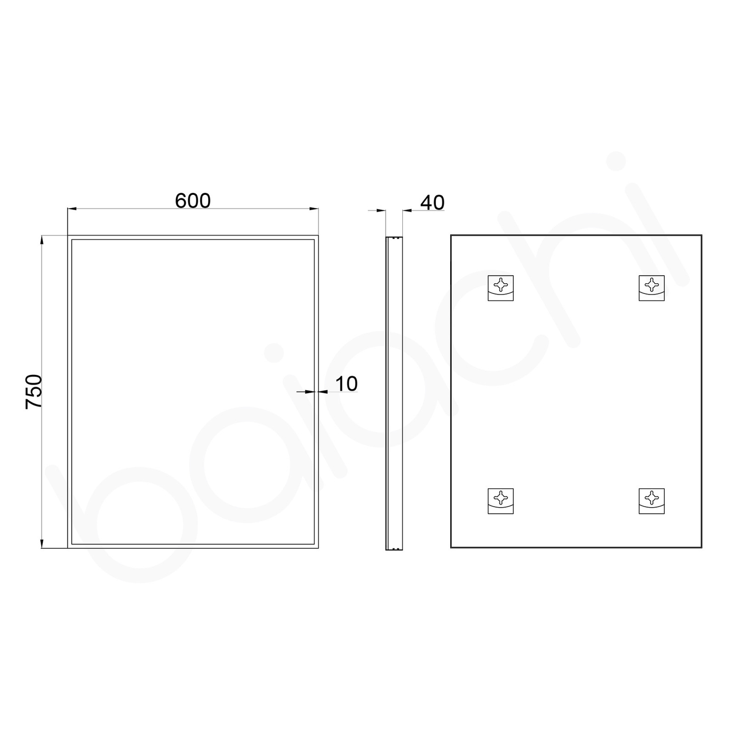 Baiachi Eden Square 600mmx750mm Frame Mirror Matte Black