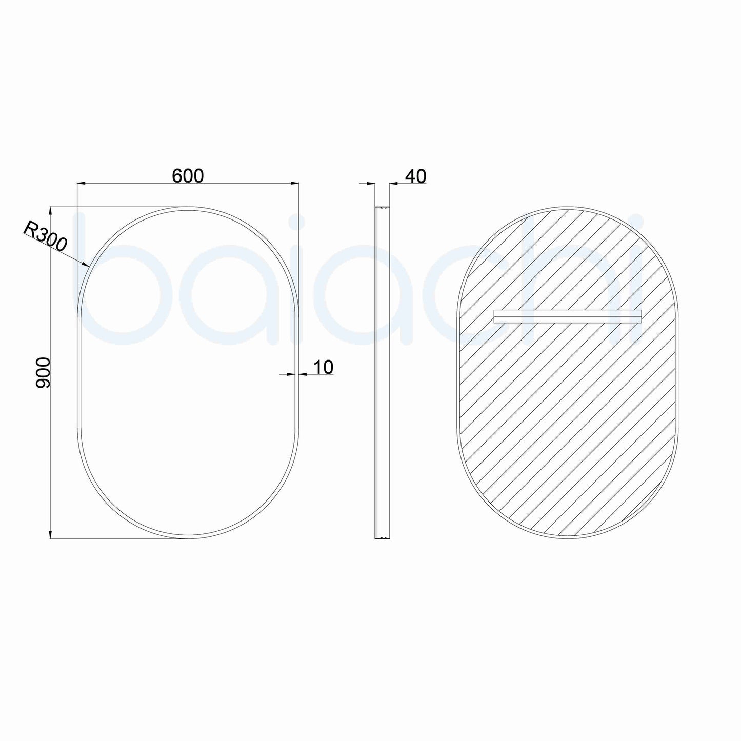 Baiachi Oval 600mmx900mm Frame Mirror Gun Metal
