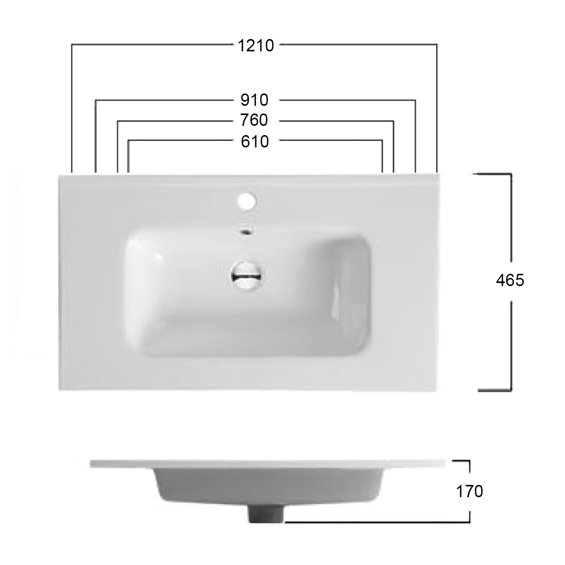 760X465X170mm Bathroom Vanity Cabinet Ceramic Wash Basin Sink Top White 75Q