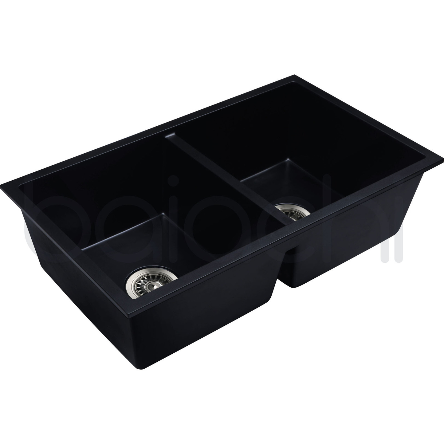 Baiachi Double Bowl Granite Kitchen Sink Black with Stainless Steel Waste