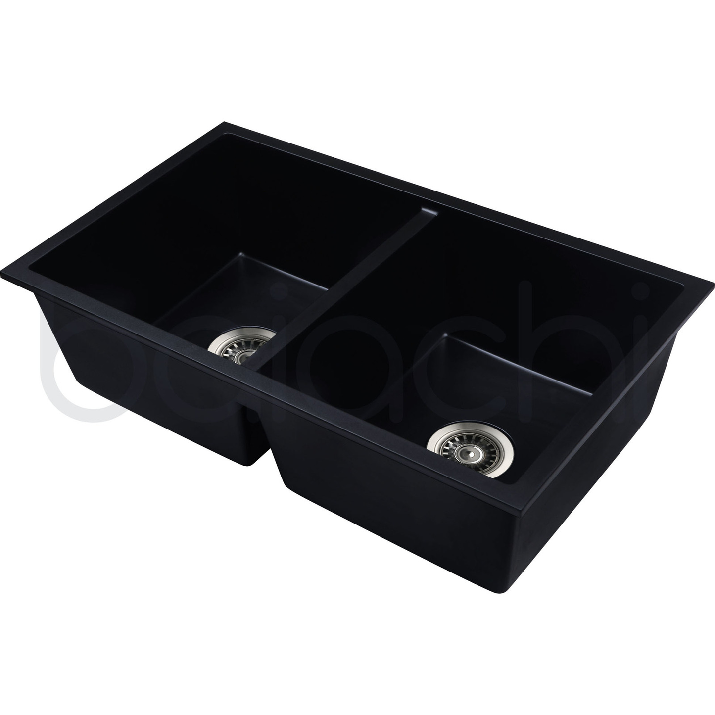 Baiachi Double Bowl Granite Kitchen Sink Black with Stainless Steel Waste