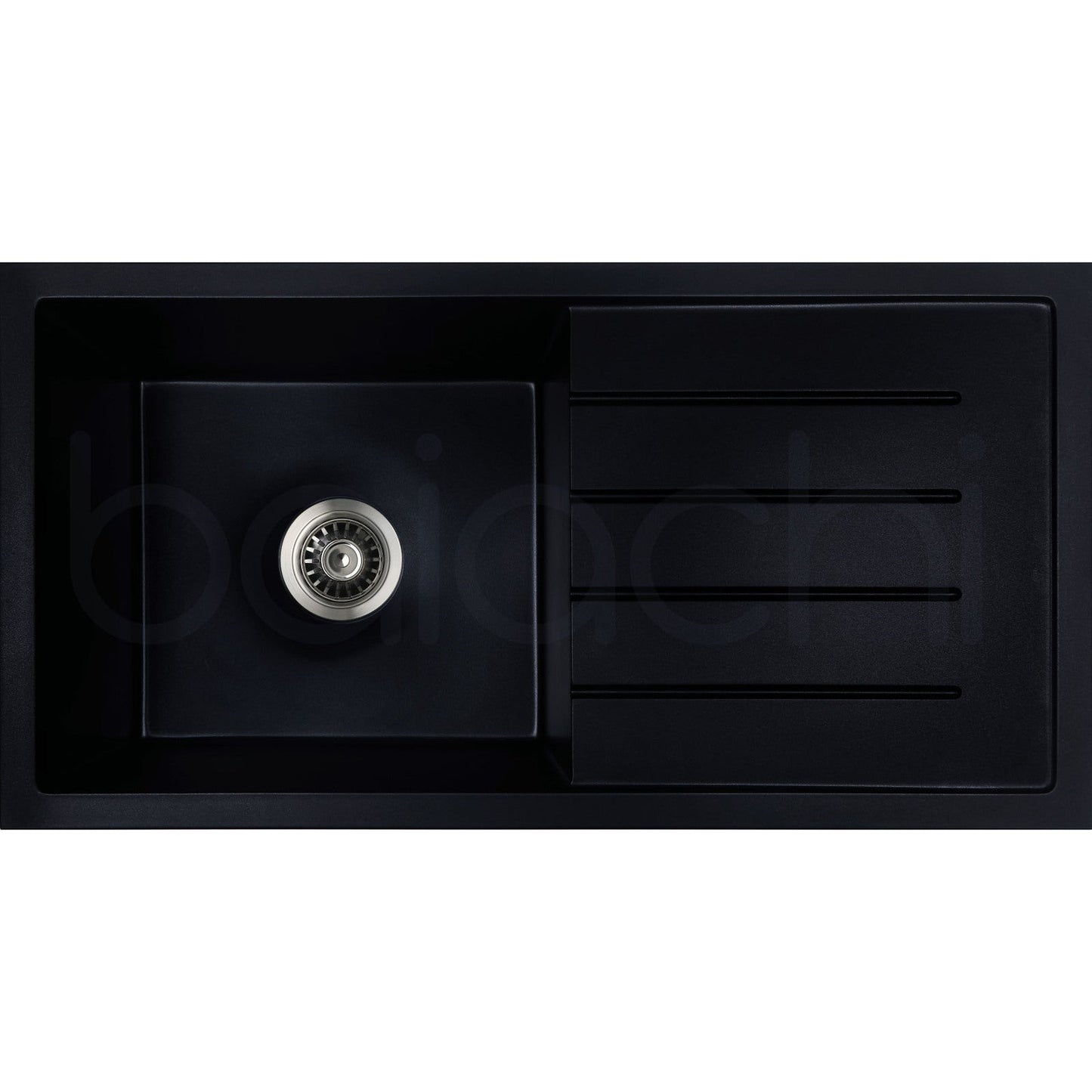 Baiachi 860 x 450 Single Bowl and Drainer Granite Kitchen Sink Black with Stainless Steel Waste