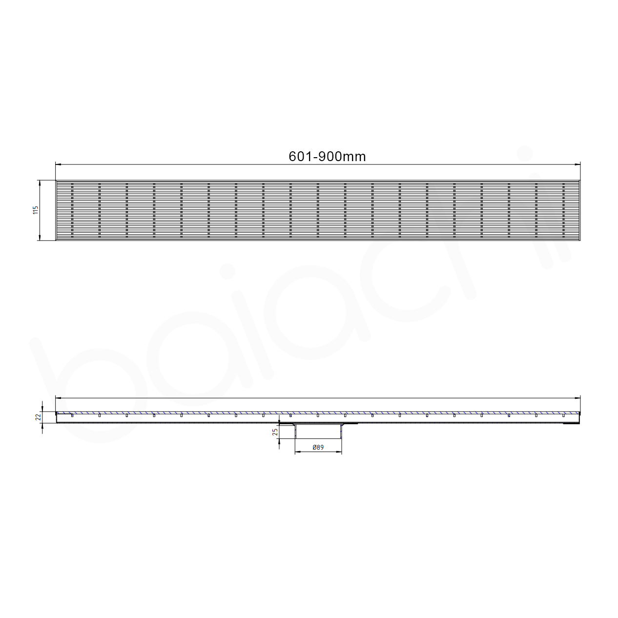 601-900mm Linear Heelguard Adjustable Floor Waste Brushed Gold