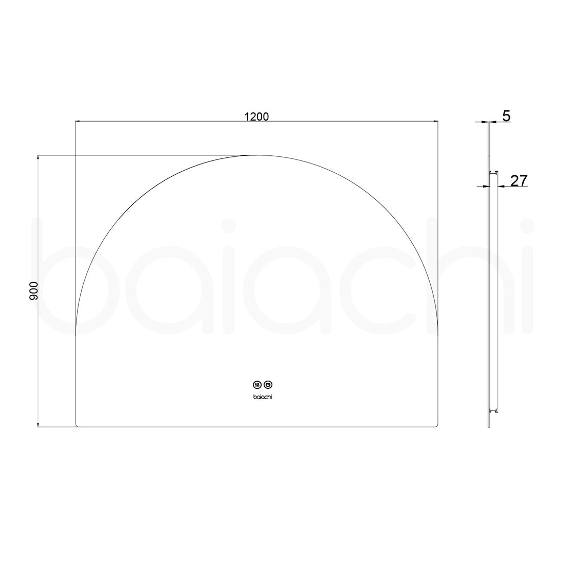 Baiachi LED Halfmoon 1200mmx900mm Backlit Anti-Fog Mirror