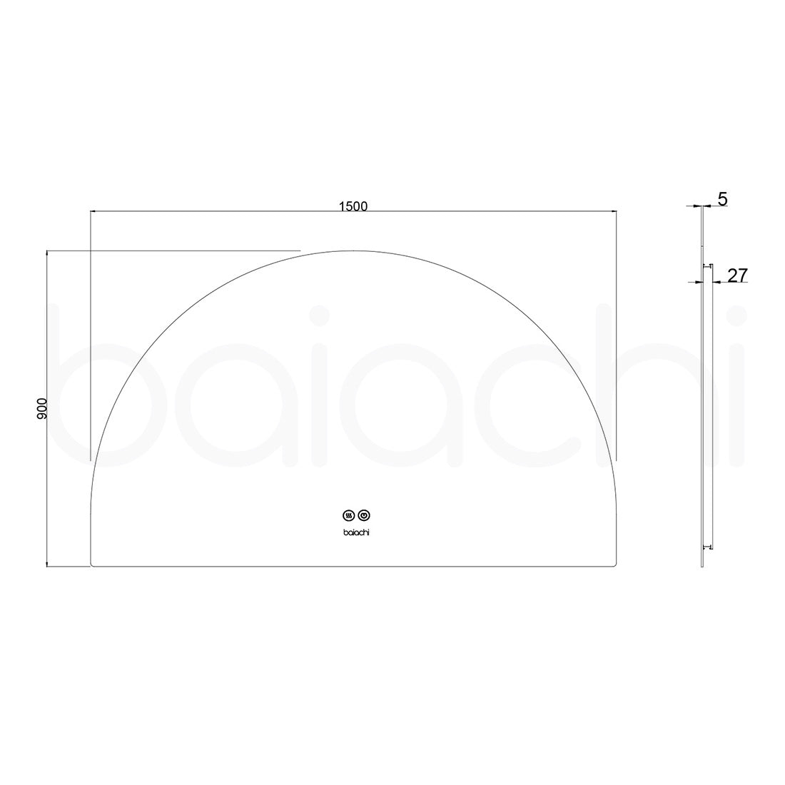 Baiachi LED Halfmoon 1500mmx900mm Backlit Anti-Fog Mirror