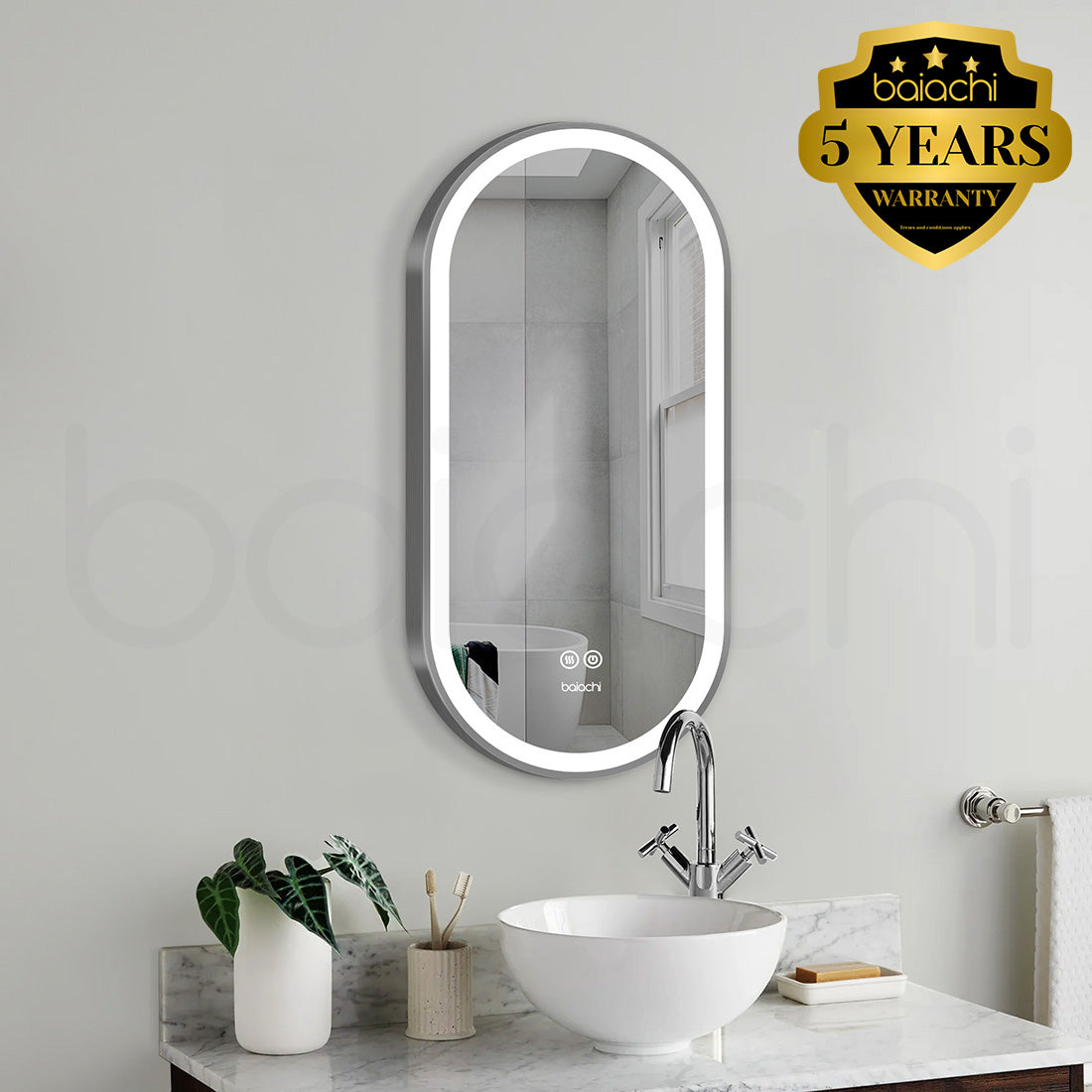 Baiachi LED Oval 450mmx900mm Frame Mirror Gun Metal
