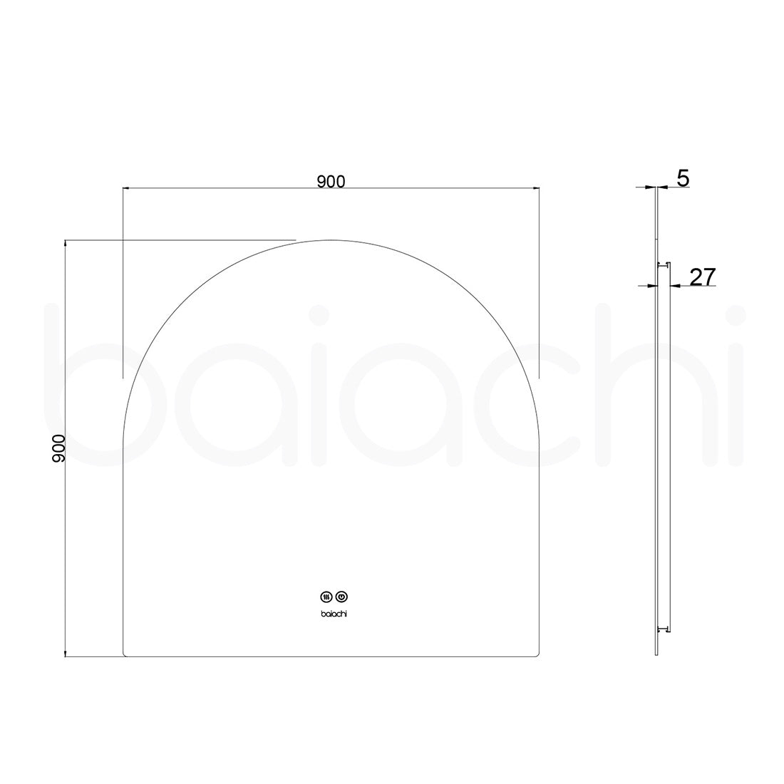 Baiachi LED Halfmoon 900mmx900mm Backlit Anti-Fog Mirror