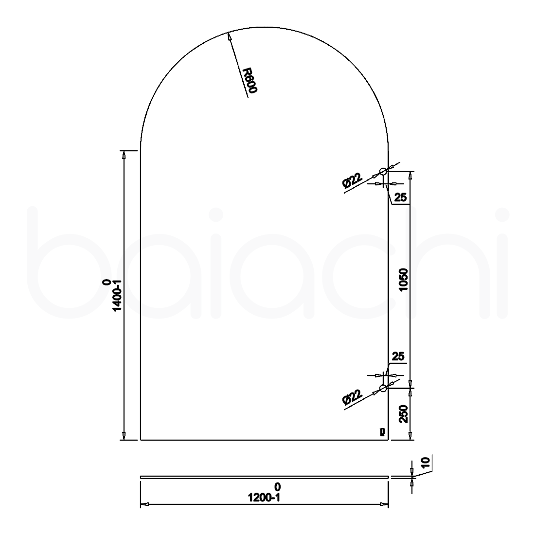 Baiachi 1200mm Arched Glass Fixed Panel Shower Screen Antique Bronze