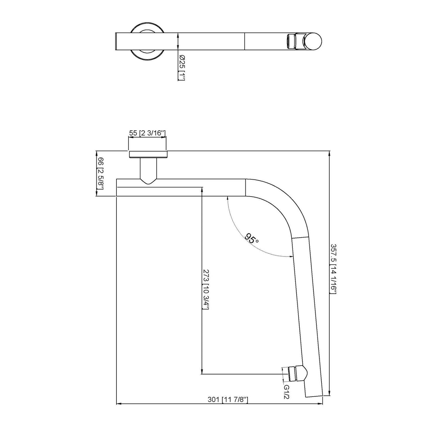 Moreton Round High Rise Wall Shower Arm Gun Metal