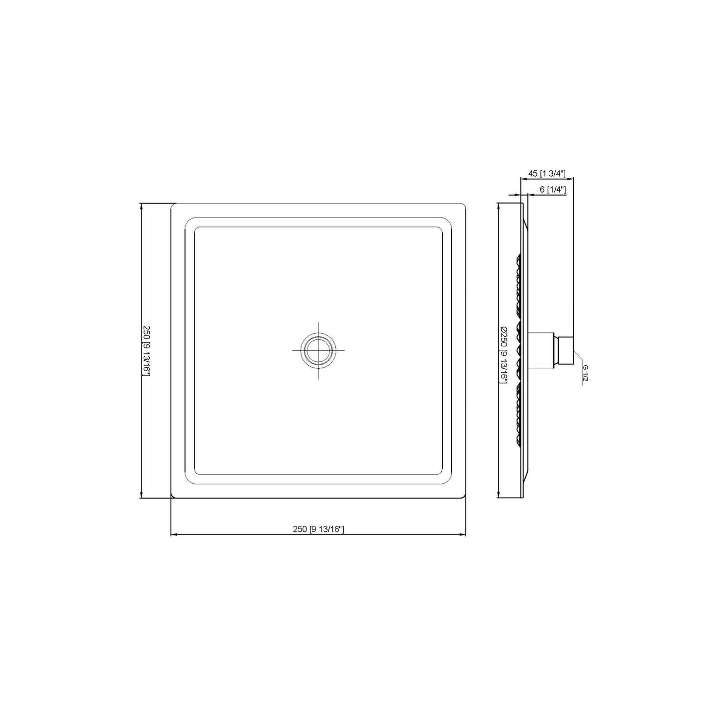 Mackenzie Square Stainless Steel Shower Head 250mm Matte Black