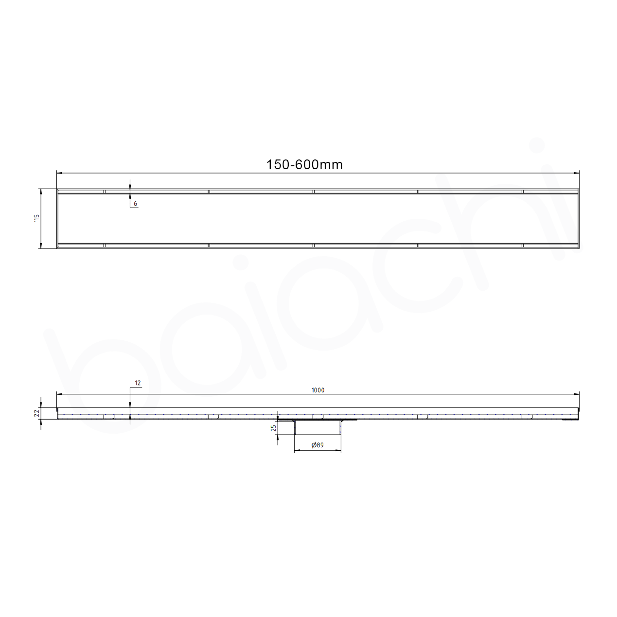 150-600mm Linear Tile Insert Adjustable Floor Waste Stainless Steel