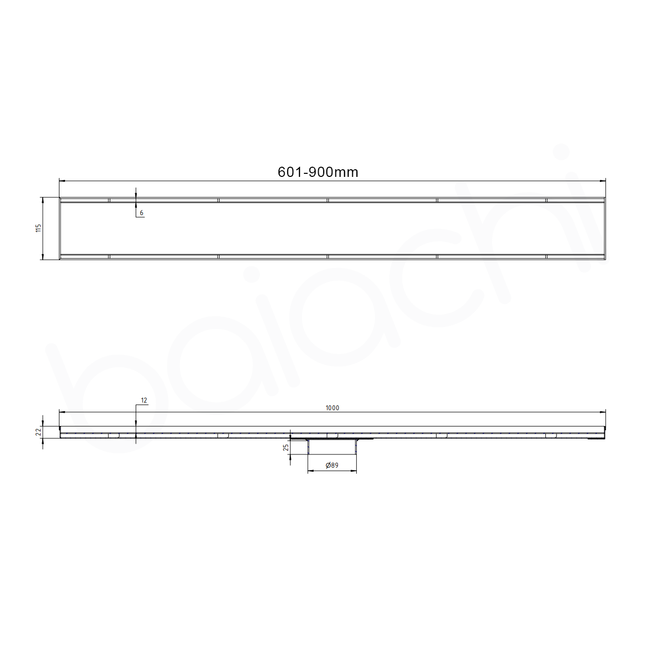601-900mm Linear Tile Insert Adjustable Floor Waste Stainless Steel