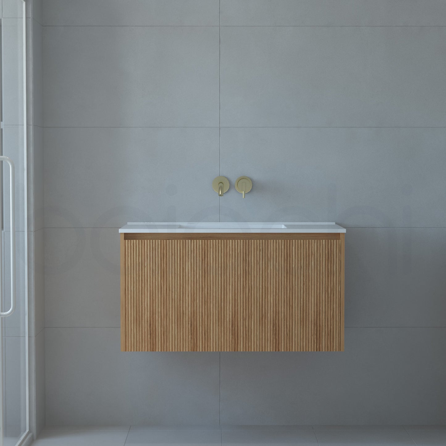 Baiachi Clermont 750 Fluted Timber Bathroom Vanity Wall Hung Calacatta Stone