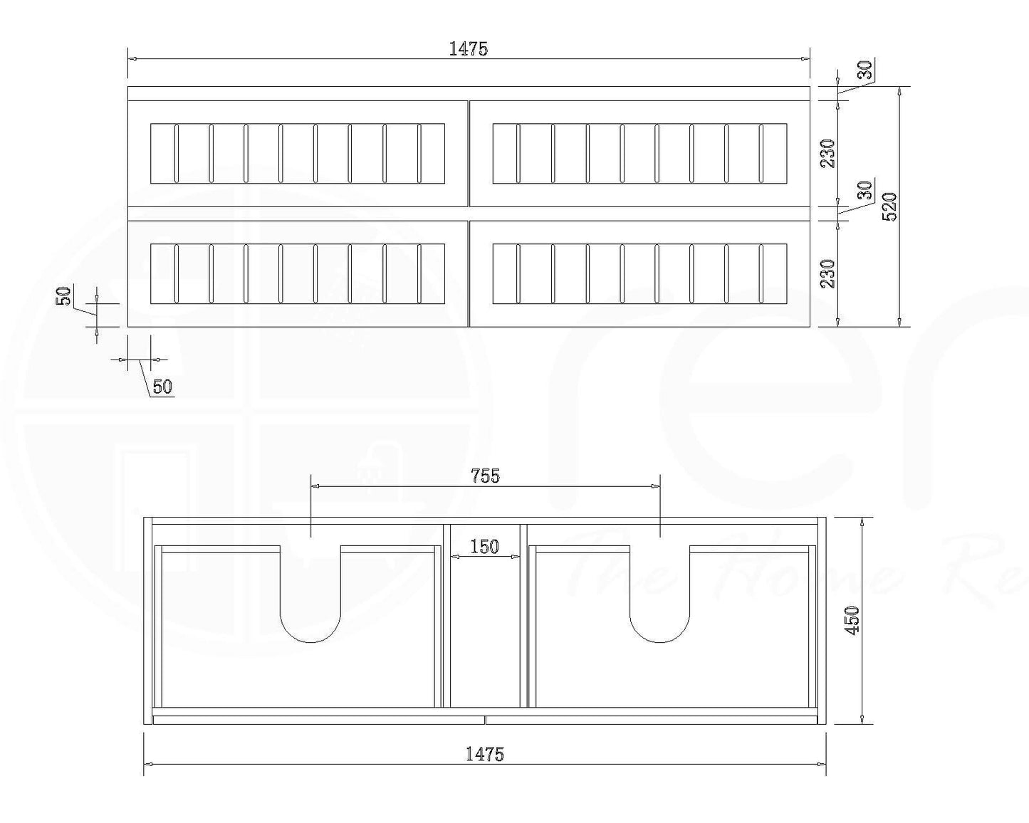 Hampton 1500mm PVC Wall Hung Bathroom Vanity Cabinet