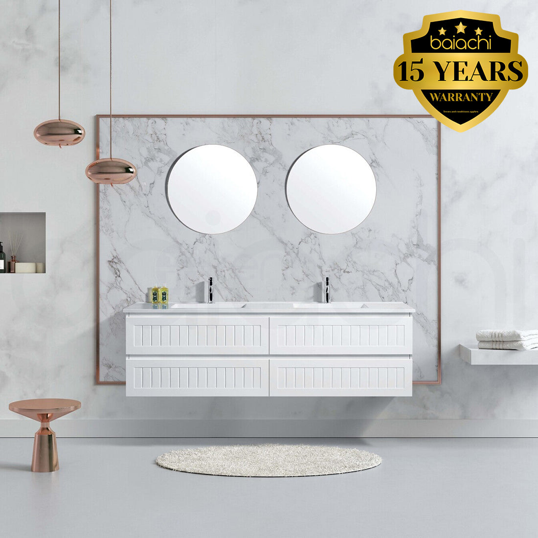 Hampton 1800mm Plywood Wall Hung Bathroom Vanity Double Ceramic Basin