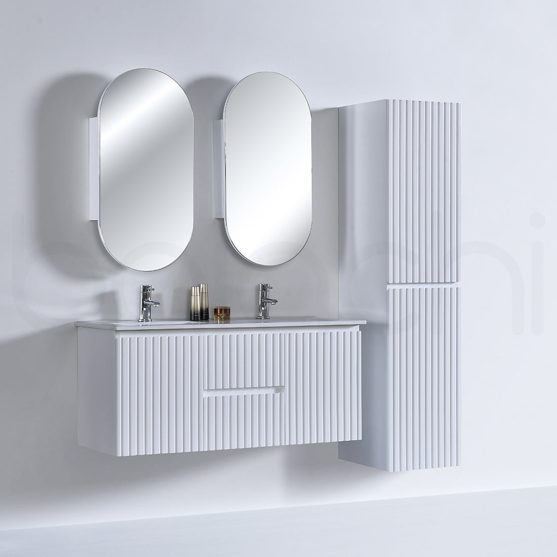 Baiachi Ivana Fluted 1200mm PVC Water Proof Wall Hung Bathroom Vanity Ceramic Double Basin