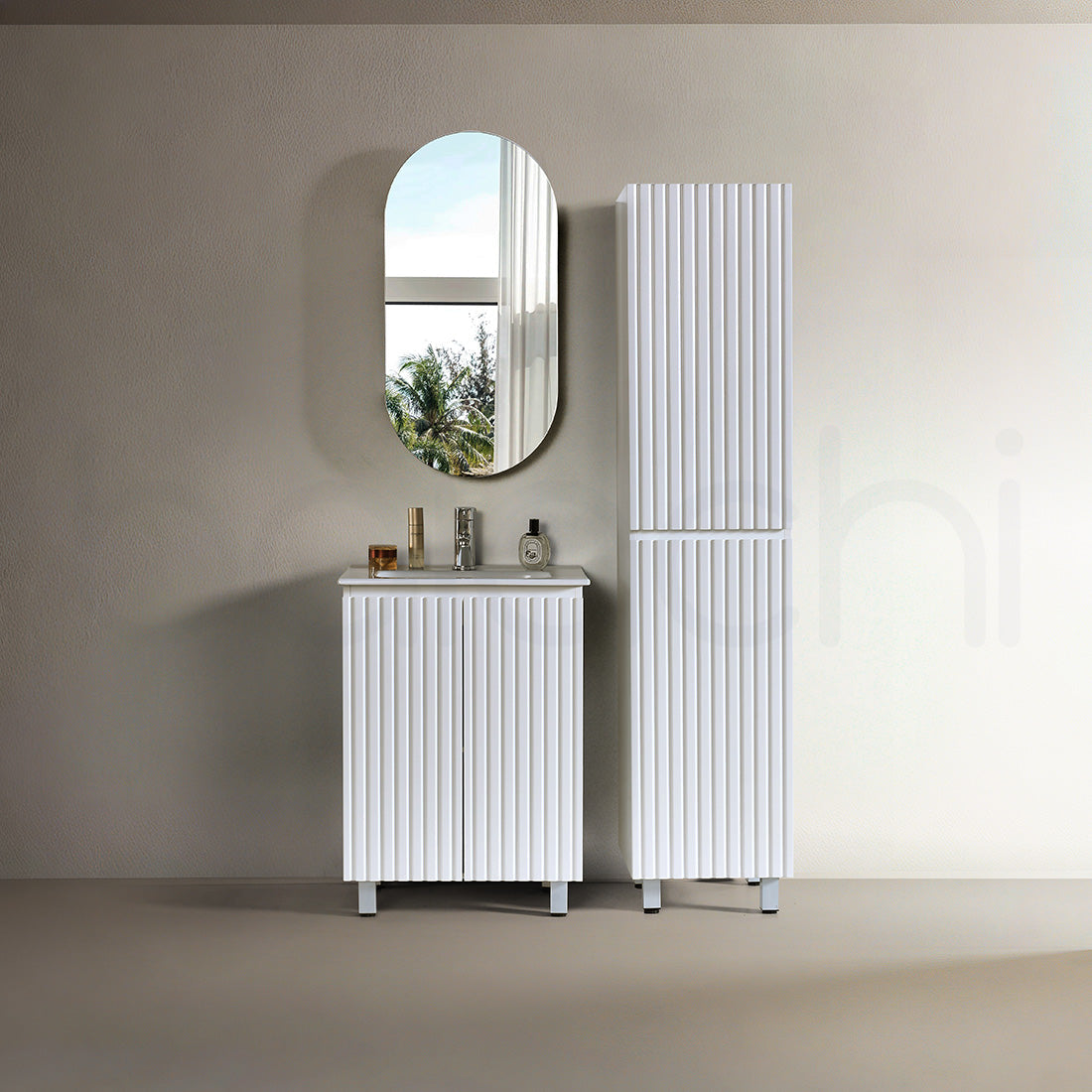Baiachi Ivana Fluted 600mm PVC Water Proof Bathroom Ceramic Basin