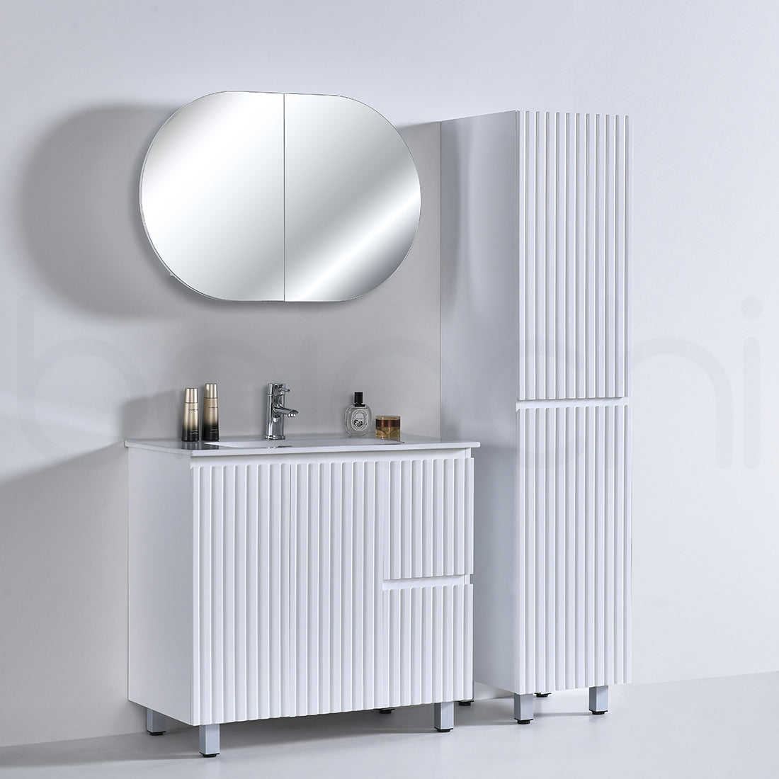 Baiachi Ivana Fluted 900mm PVC Water Proof Bathroom Vanity Right Drawers Cabinet