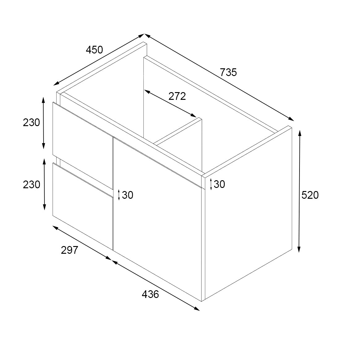 Ivana 750mm PVC Water Proof Wall Hung Bathroom Vanity Left Drawers Cabinet