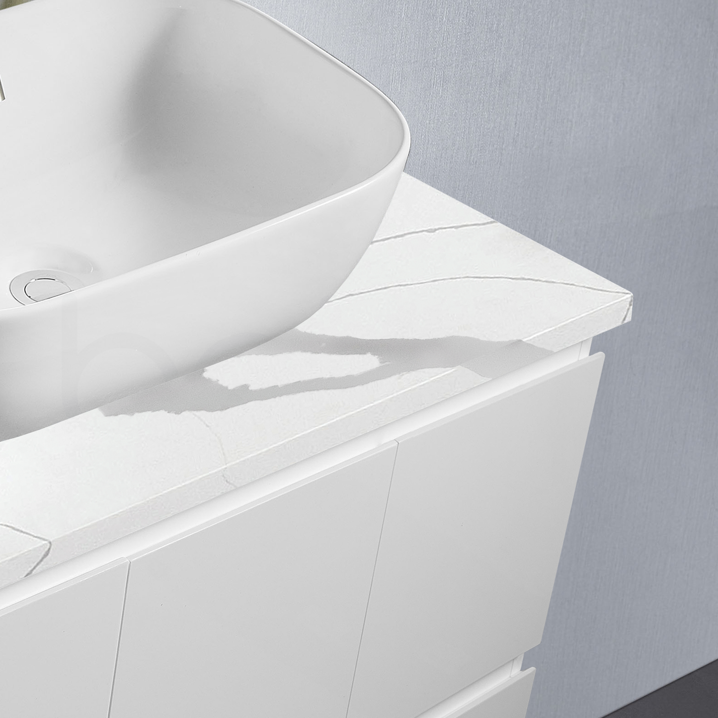 Ivana 900mm PVC Water Proof Bathroom Vanity Right Drawers Calacatta Quartz Stone