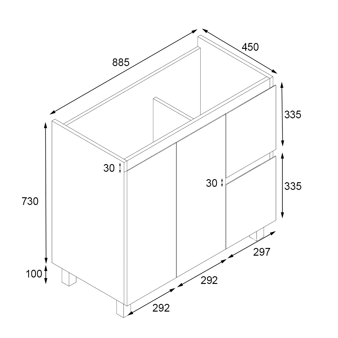 Ivana 900mm PVC Water Proof Bathroom Vanity Right Drawers Cabinet