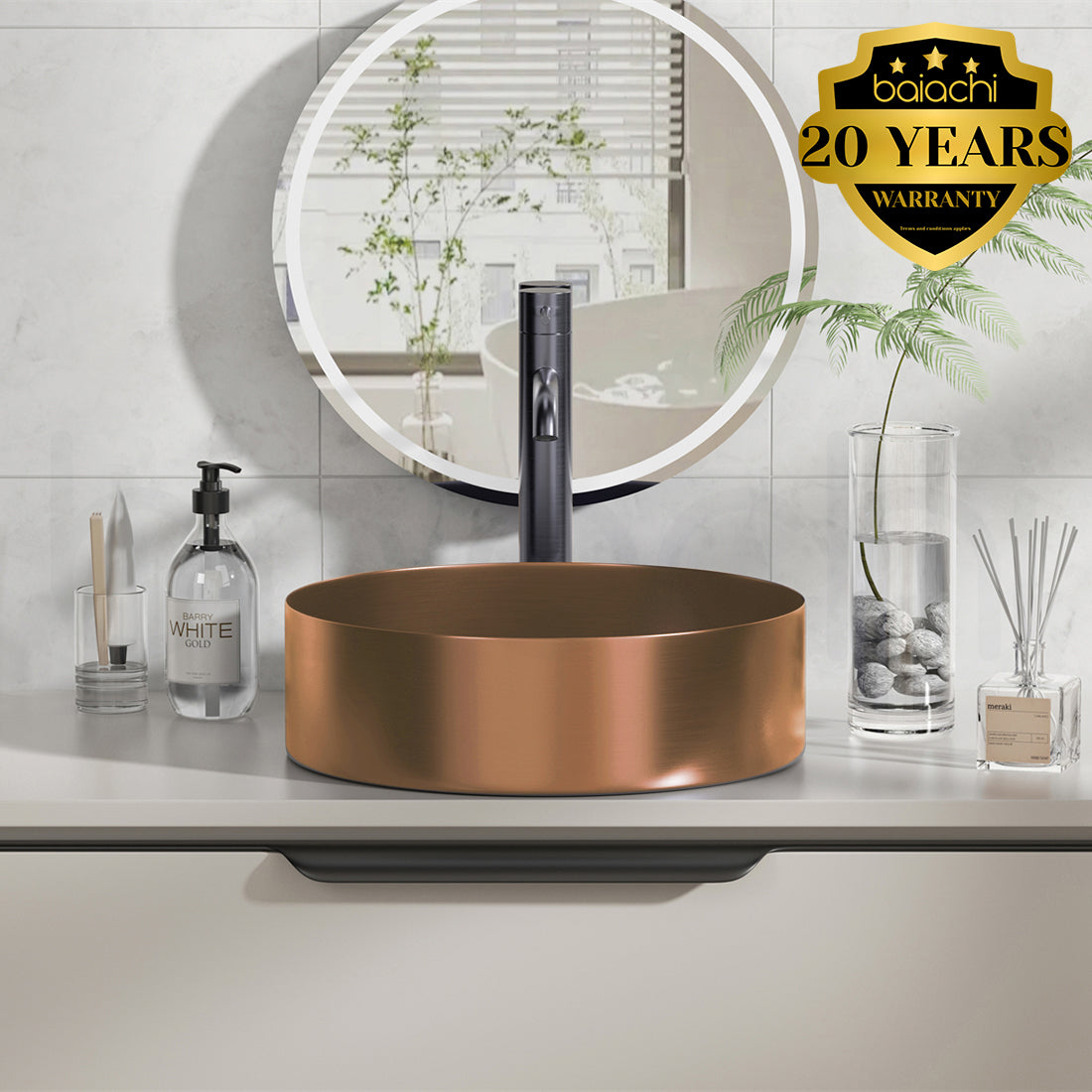 Baiachi 380mm Stainless Steel Brushed Copper Above Counter Top Basin