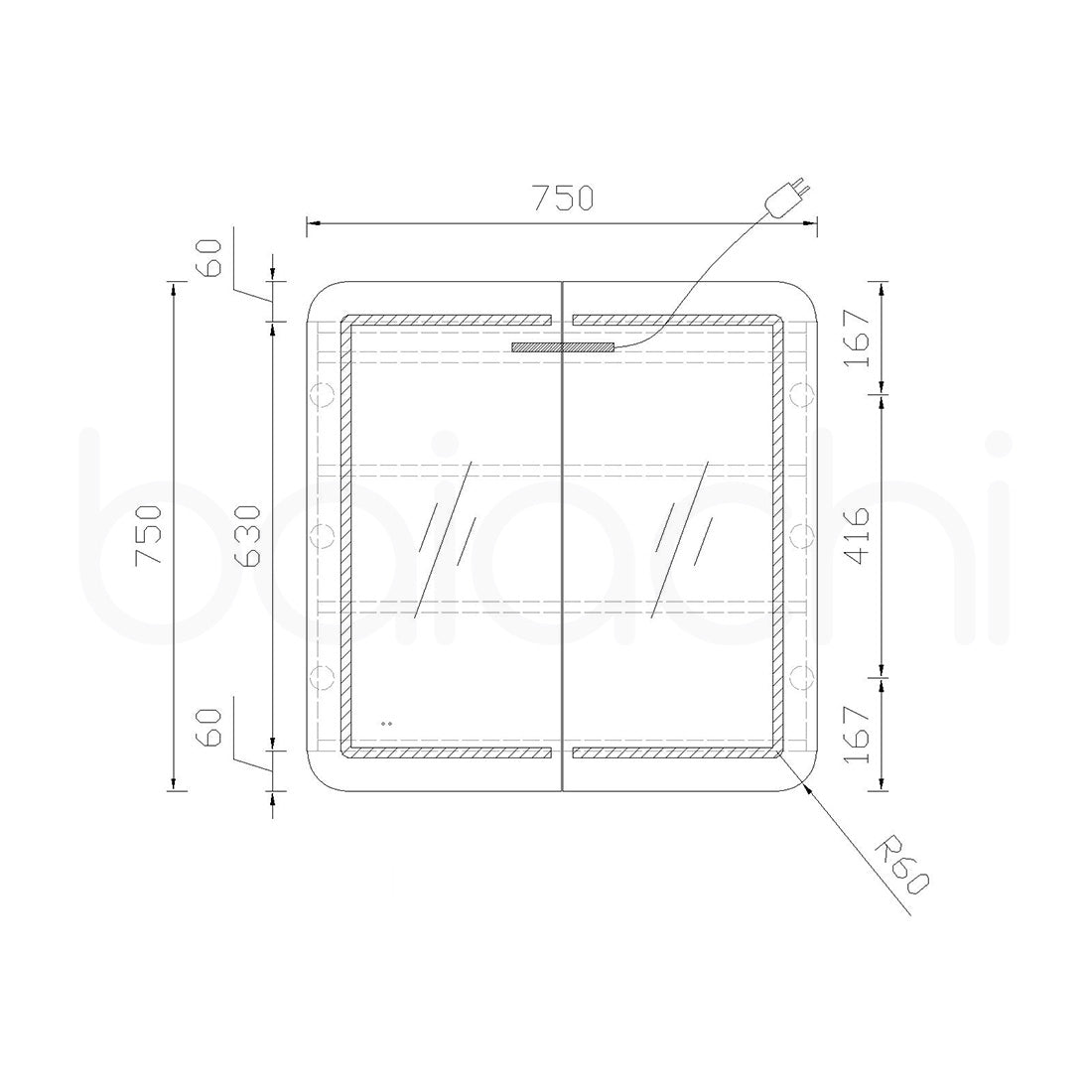 Baiachi 750x750 Round Edge LED Mirror Cabinet