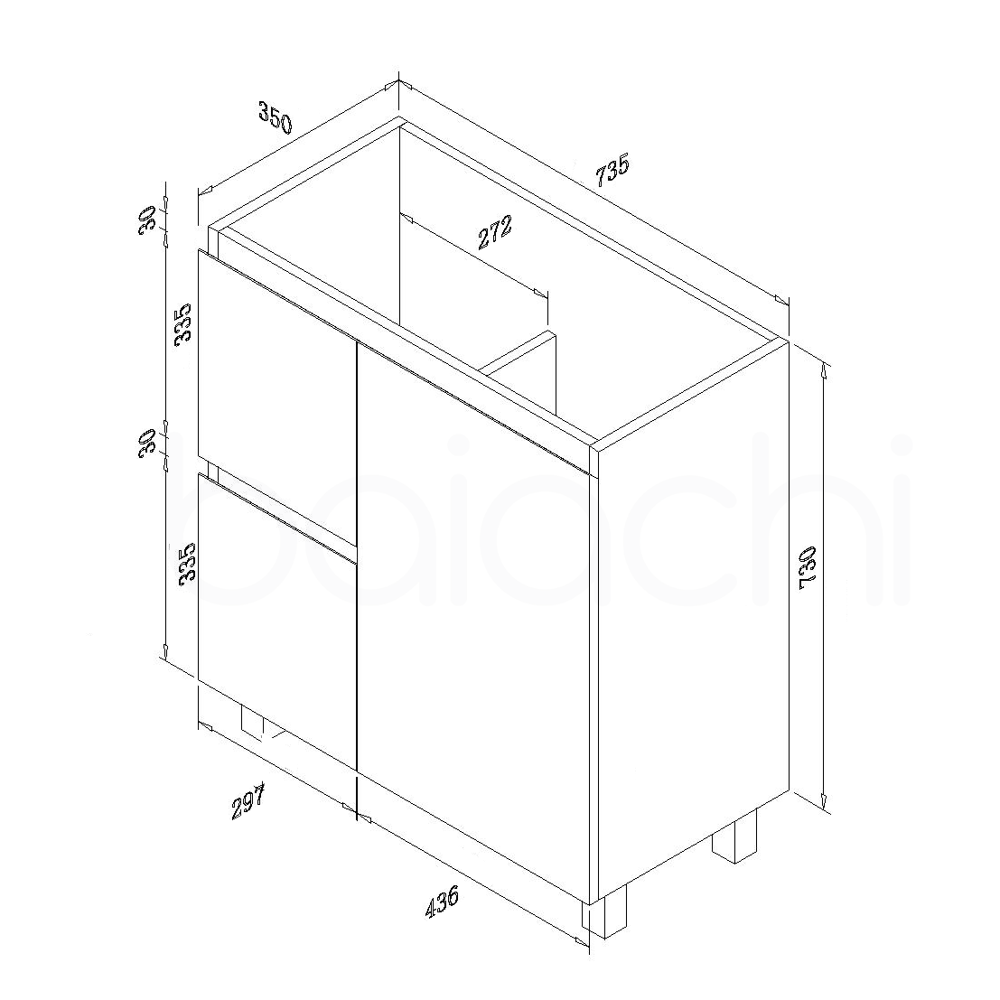 Lucena 750mm Slim Left Drawer PVC Water Proof Bathroom Vanity Cabinet