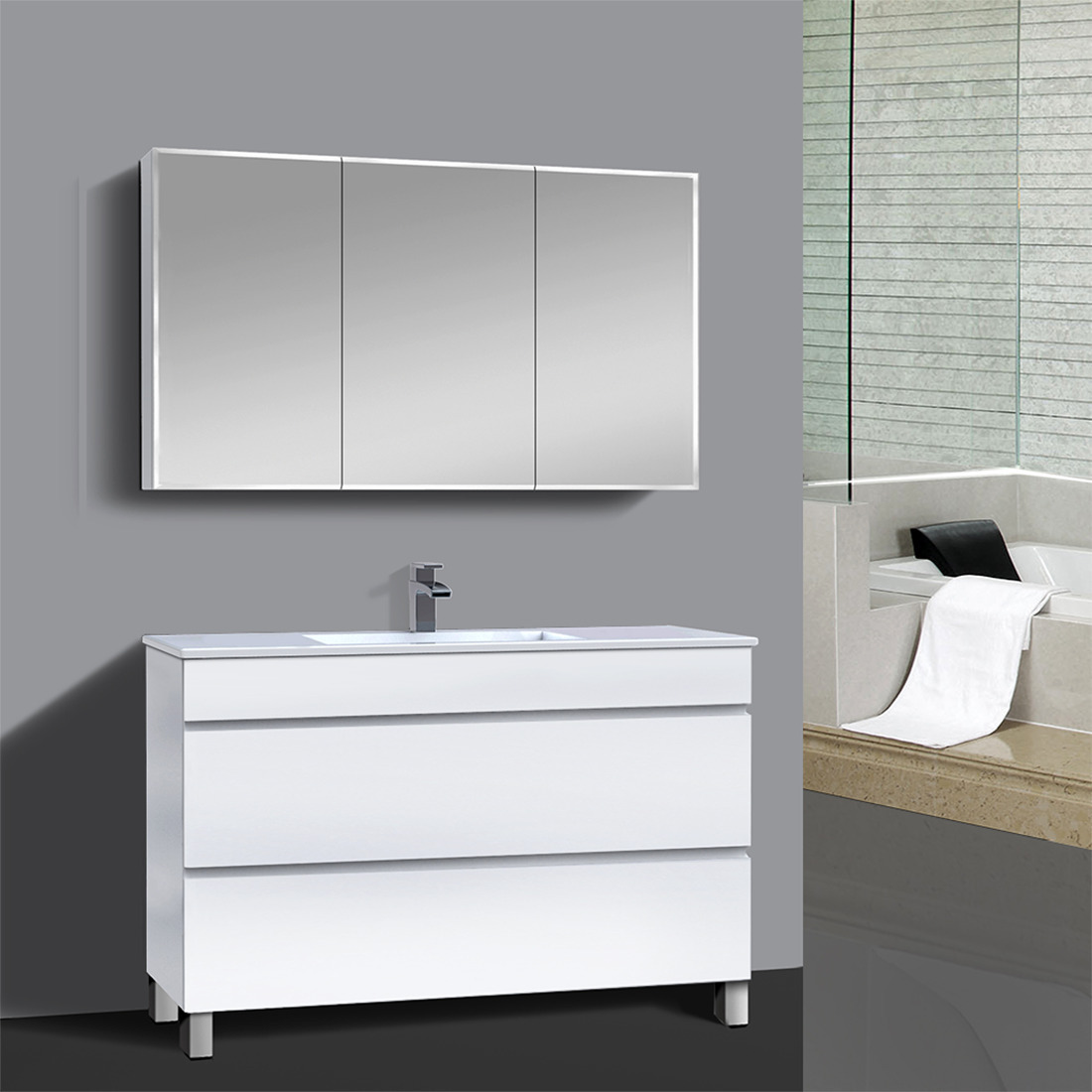 Vellena 1200mm Plywood Bathroom Vanity White Stone