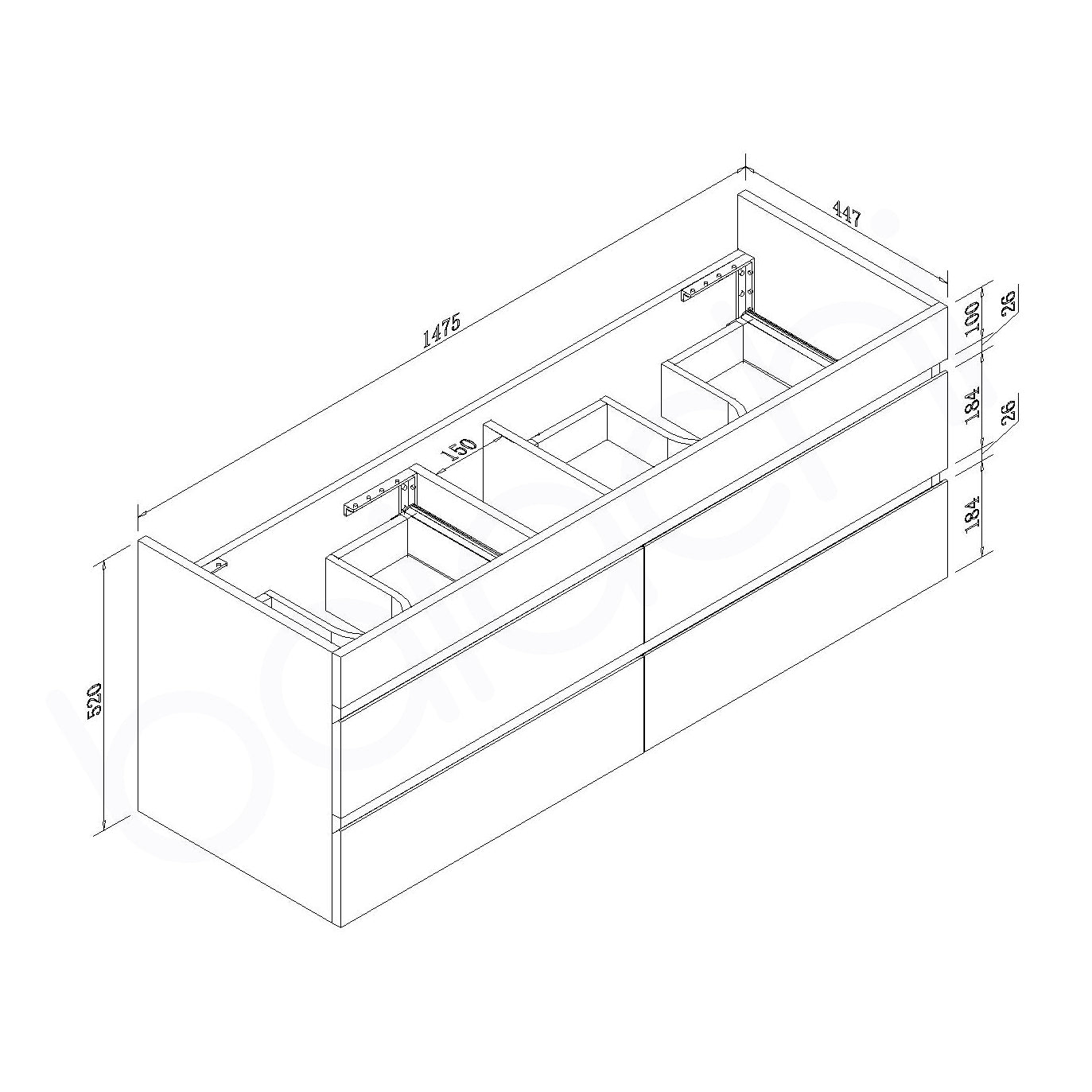 Vellena 1500mm PVC Water Proof Matte White Wall Hung Bathroom Vanity Cabinet