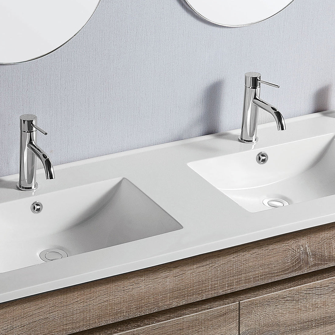 Vellena 1500mm Plywood Prime Oak Wall Hung Bathroom Vanity Double Ceramic Basin