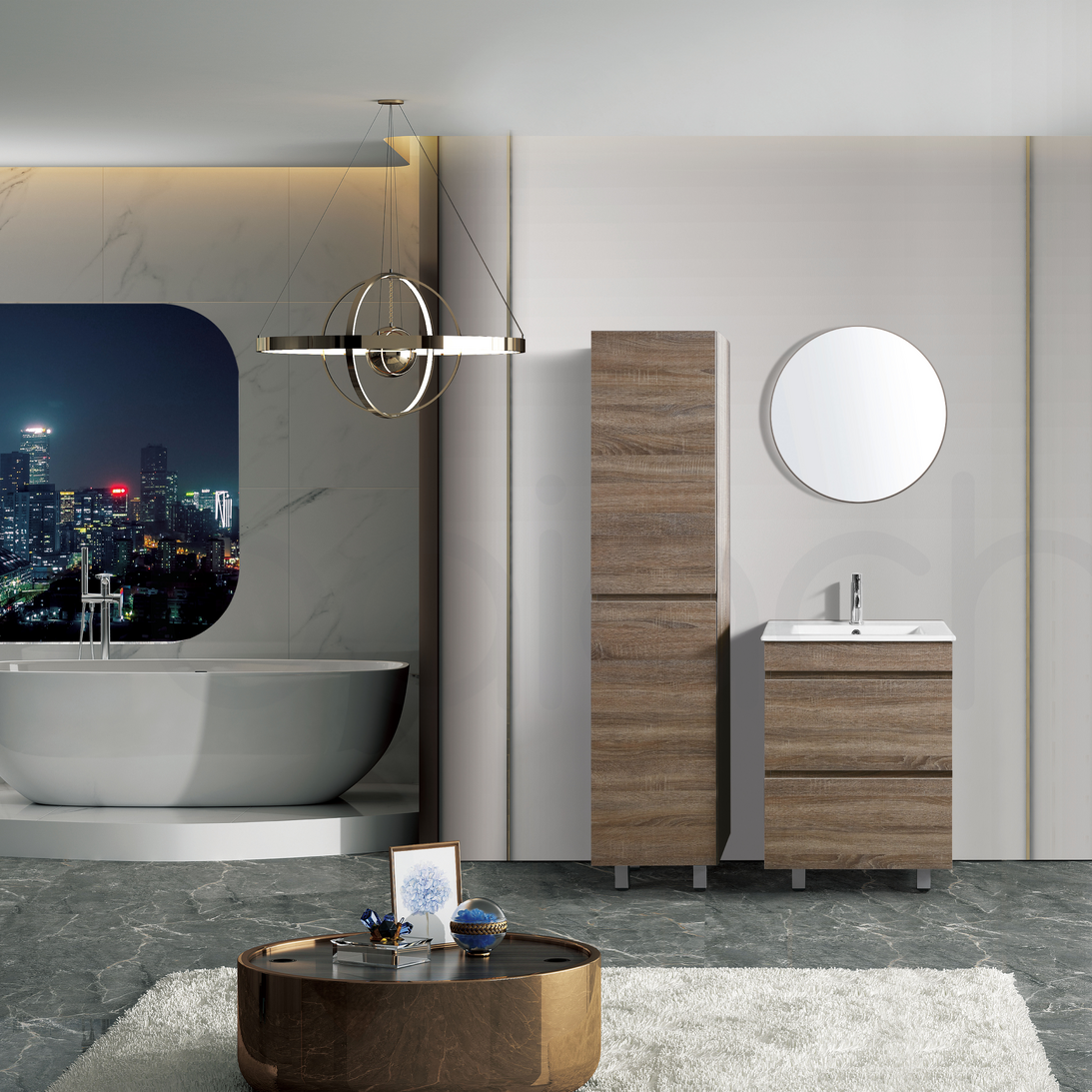 Vellena 600mm PVC Water Proof Prime Oak Bathroom Vanity Ceramic Basin