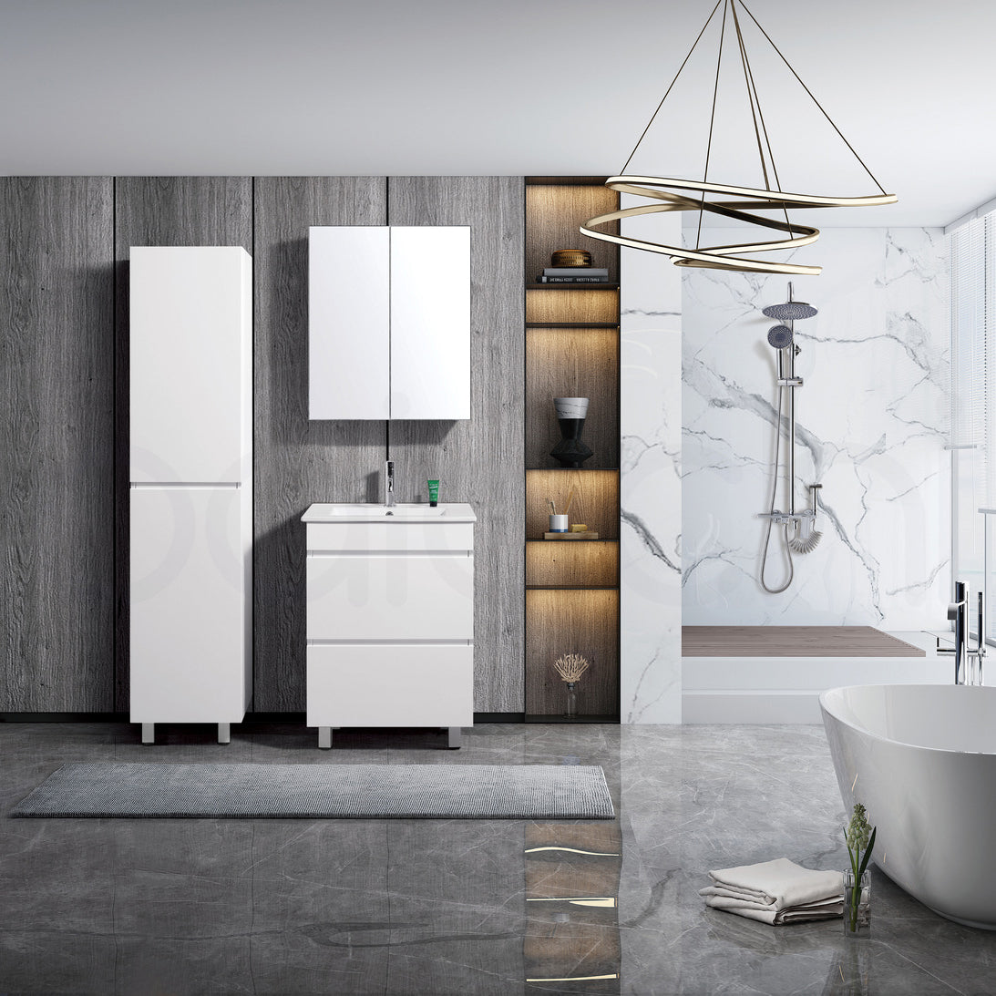 Vellena 600mm PVC Water Proof Bathroom Vanity White Quartz Stone