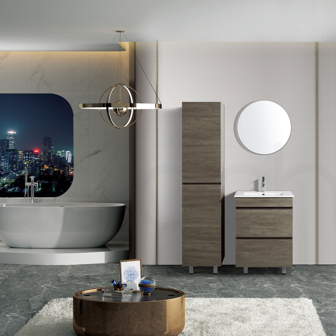 Vellena 600mm PVC Water Proof Wash White Bathroom Vanity Calacatta Quartz Stone