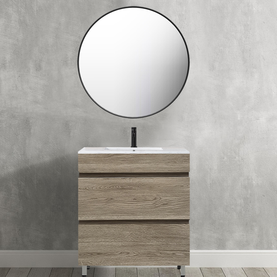 Vellena 600mm PVC Water Proof Wash White Bathroom Vanity White Quartz Stone