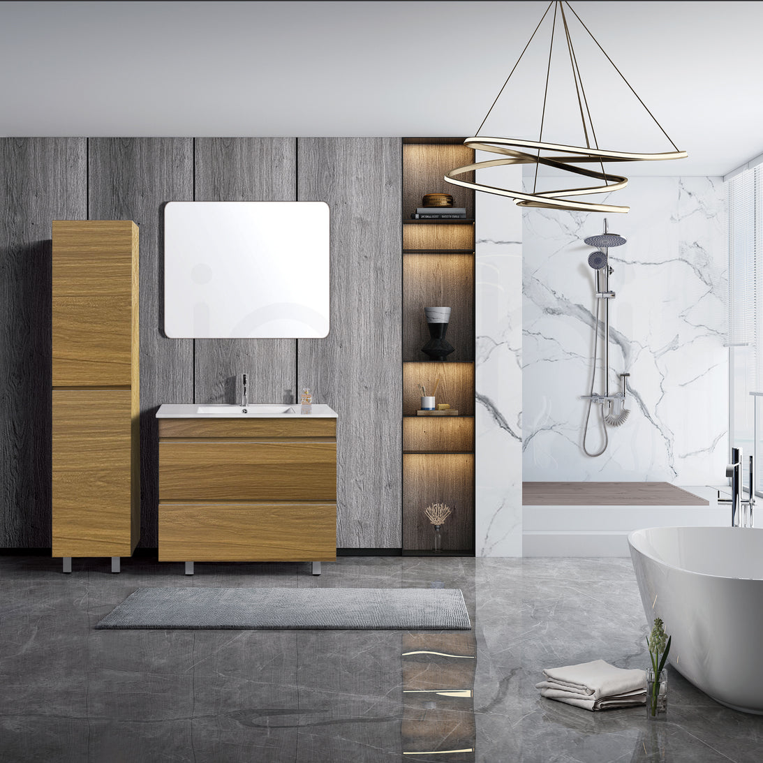 Vellena Plywood 900mm Prime Oak Bathroom Vanity Ceramic Basin