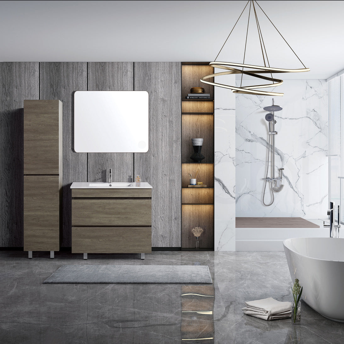 Vellena 900mm PVC Water Proof Wash White Bathroom Vanity White Quartz Stone
