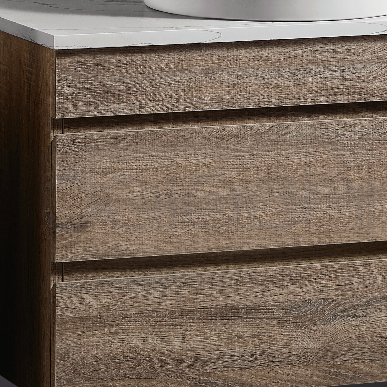 Vellena 900mm PVC Water Proof Prime Oak Wall Hung Bathroom Vanity White Quartz Stone