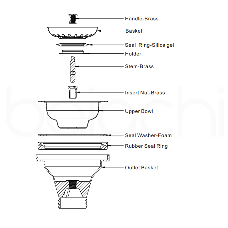 Baiachi Stainless Steel Basket Kitchen Sink Waste 50mm Brushed Gold