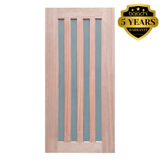 Baiachi 920X2040X40mm 4 Lite Vertical Timber Veneer External Door Translucent Glass