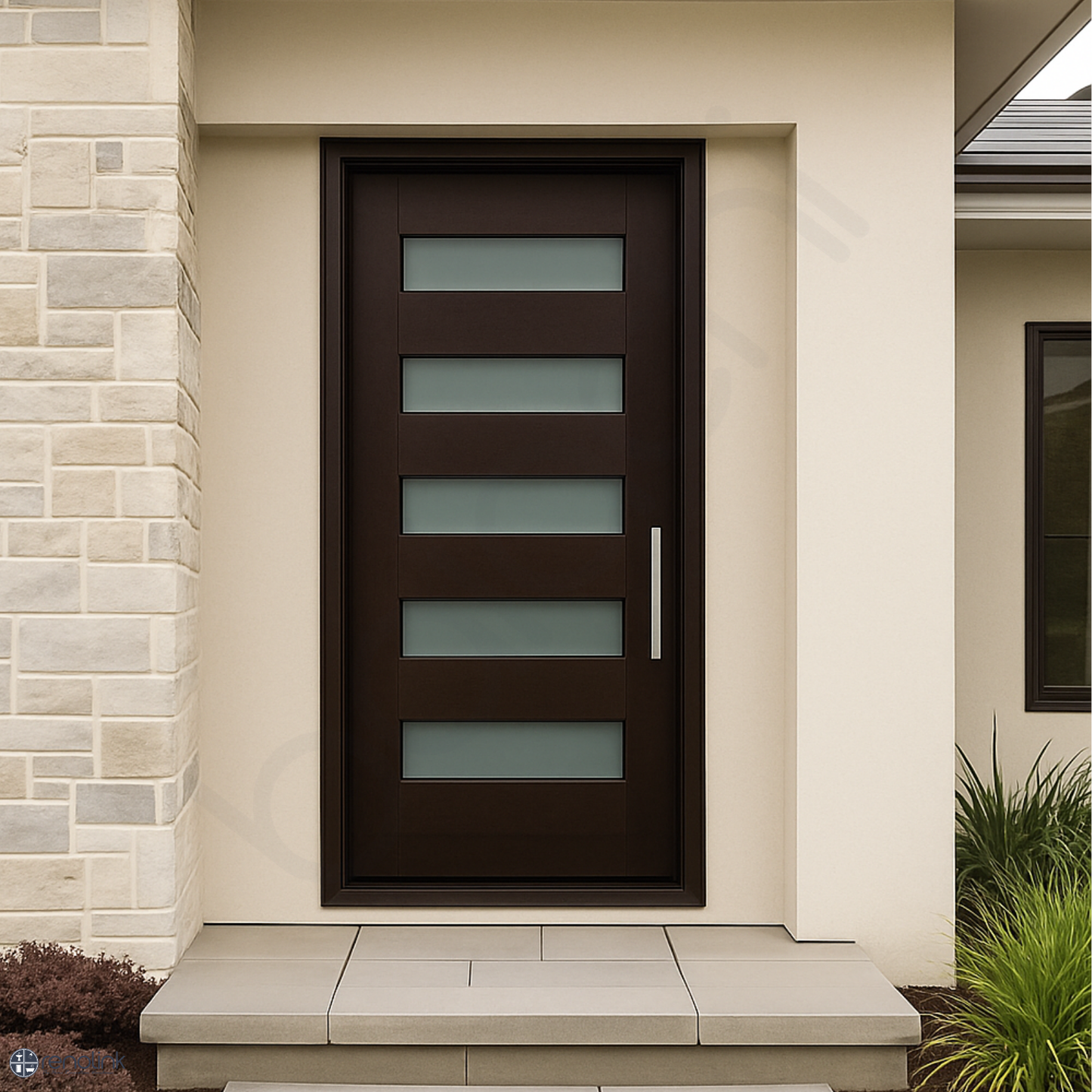 Baiachi 920X2040X40mm Timber Veneer External Door Translucent Glass